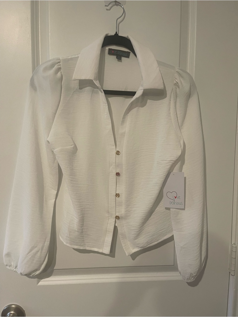 Love Delicious White Puff-Sleeve Button-Down Shirt